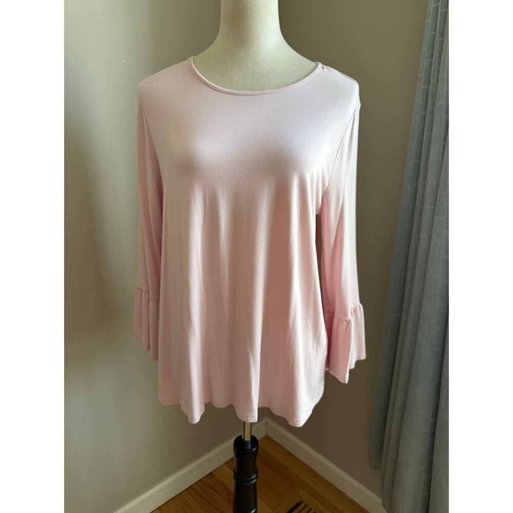 J. Jill Wearever Blush Pink Bell Sleeve Knit Top Size M Ballet Neckline Coquette